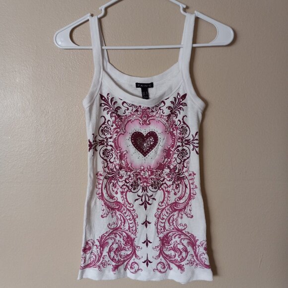 FANG White/Pink/Burgundy Tank with Glitter and Sequins Women's M - Picture 1 of 4